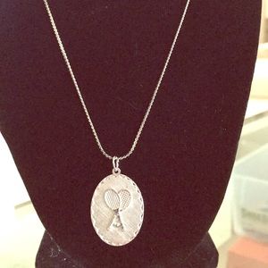 Vintage Sterling Silver Tennis Pendant with Chain